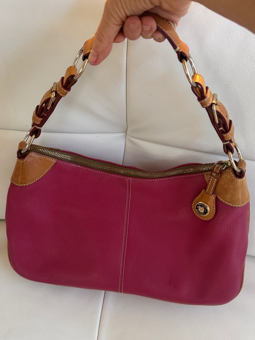 Dooney and Bourke Vintage Pink Saffiano Leather Shoulder Hobo Bag